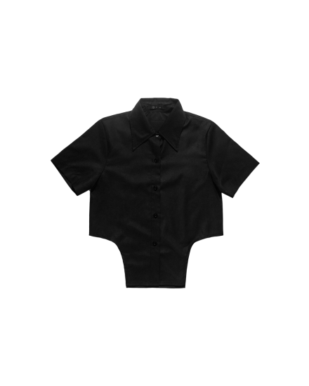 Cropped Shirt with Side Detail - Black